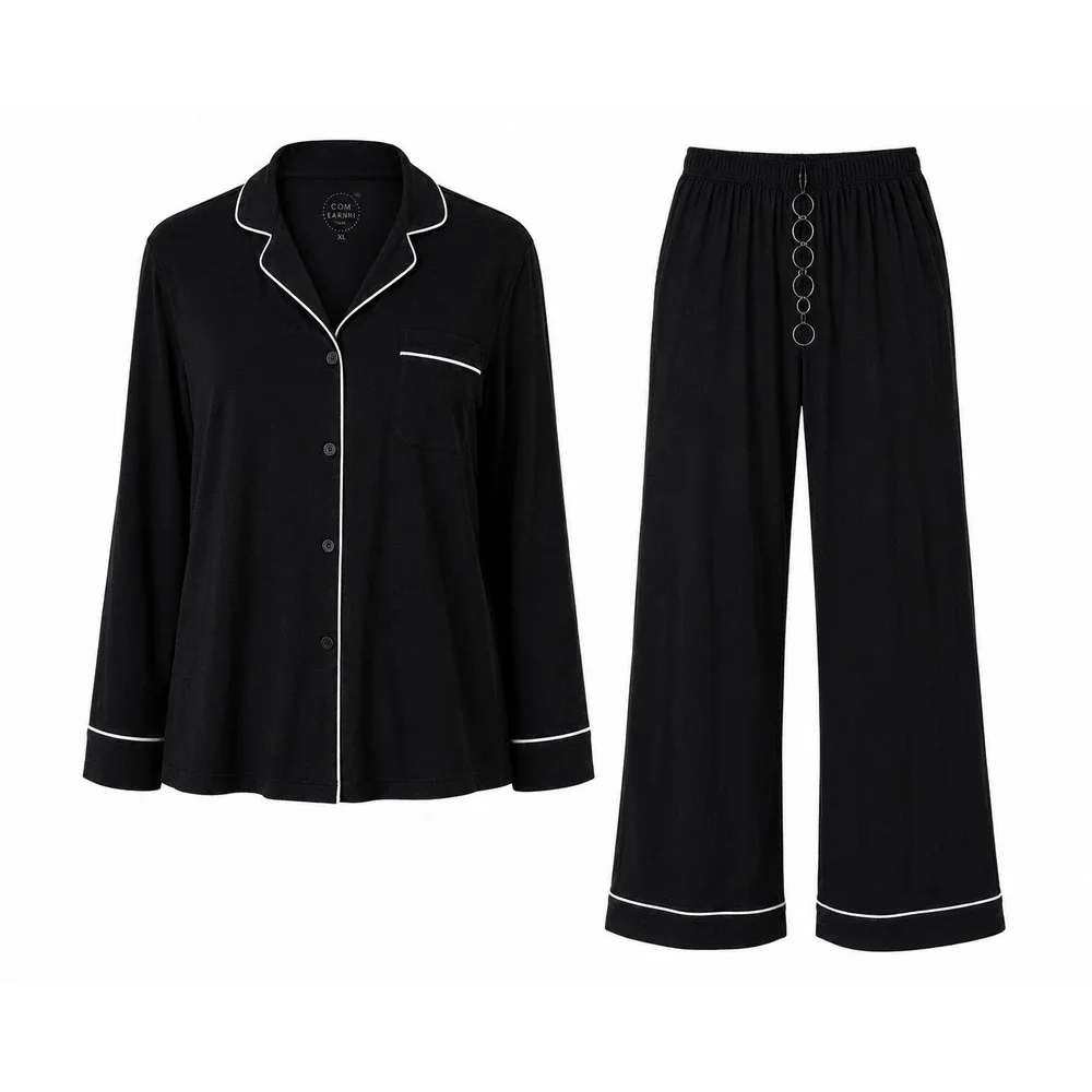 Cozy Earth Women's Extra Large Black Bamboo Pajama Set Quiet Luxury Lounge